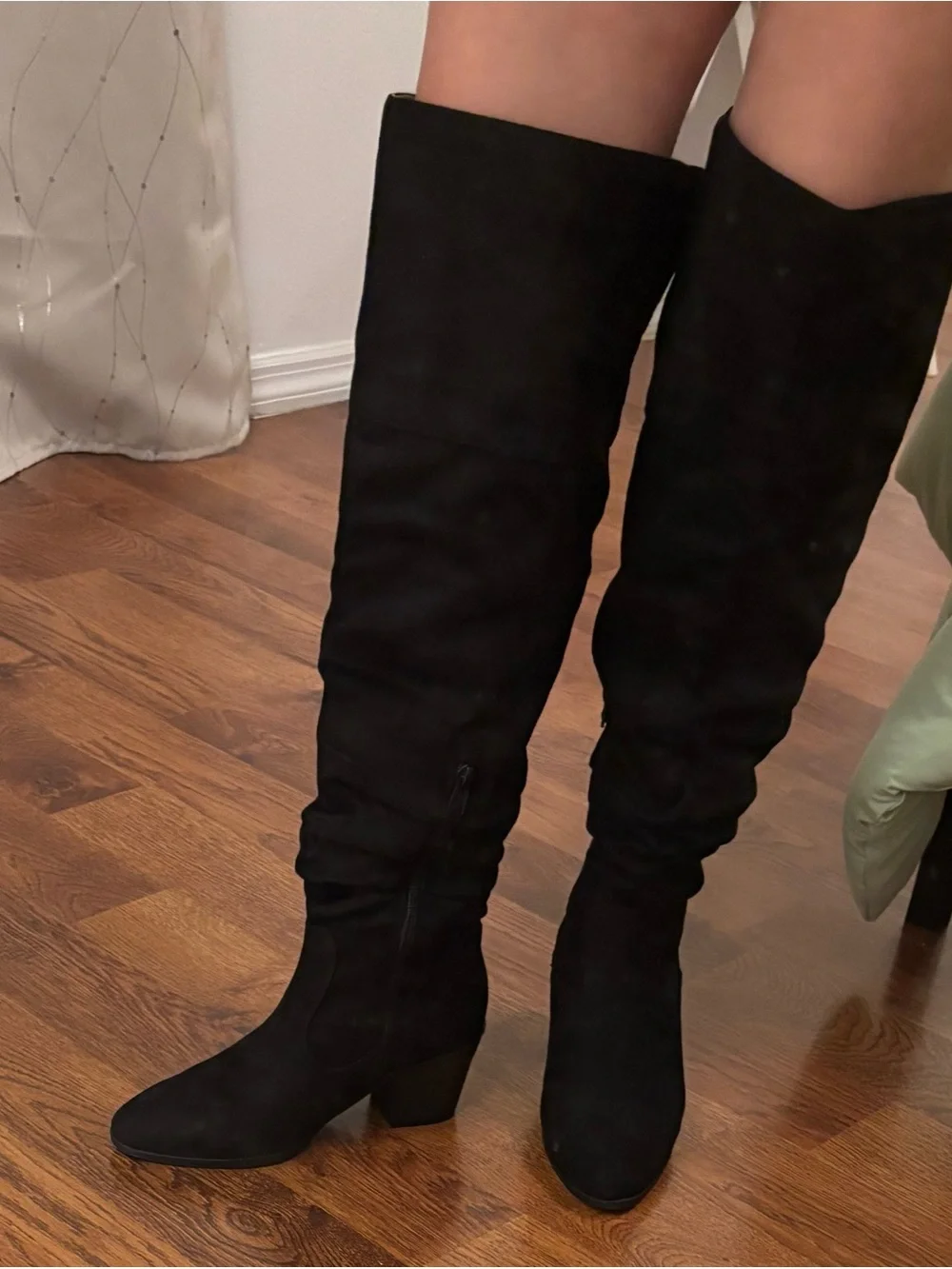 Stanley Black Knee-High Suede Block Heel Boots